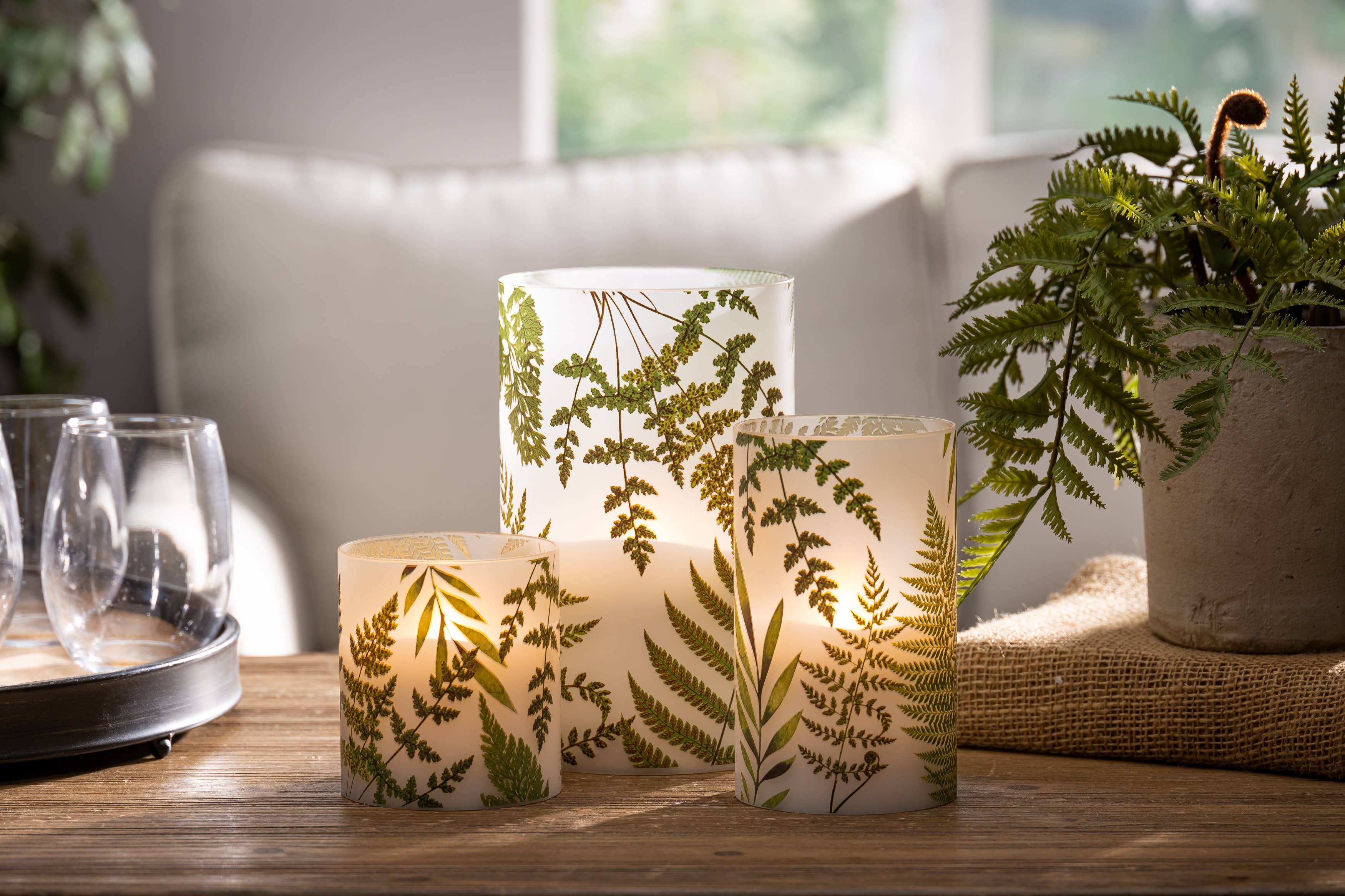 The Gerson Company 6"H B/O Frosted Illumaflame Fern