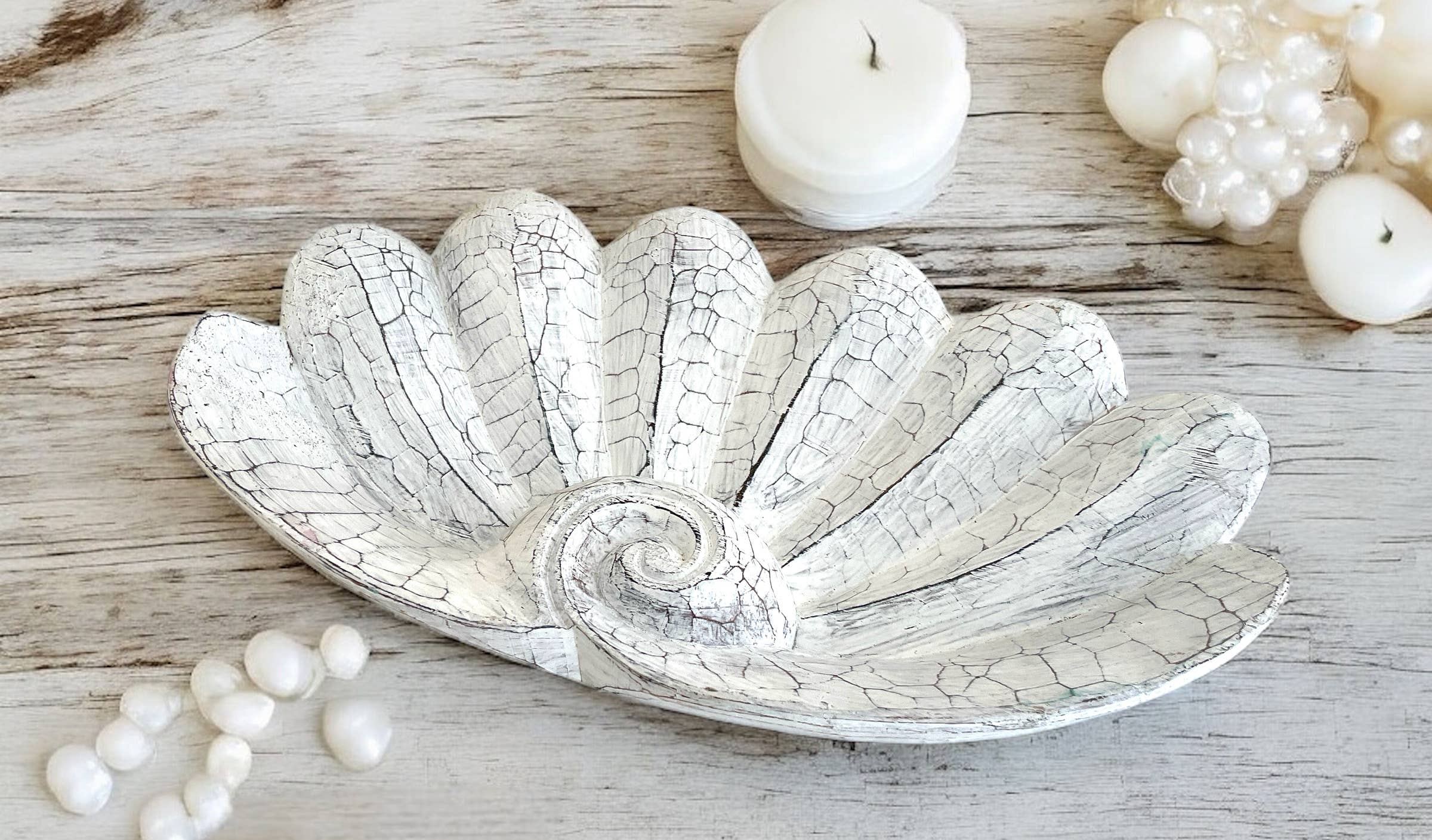 Wood Clam Shell Bowl Platter Coastal Beach Decor -LARGE