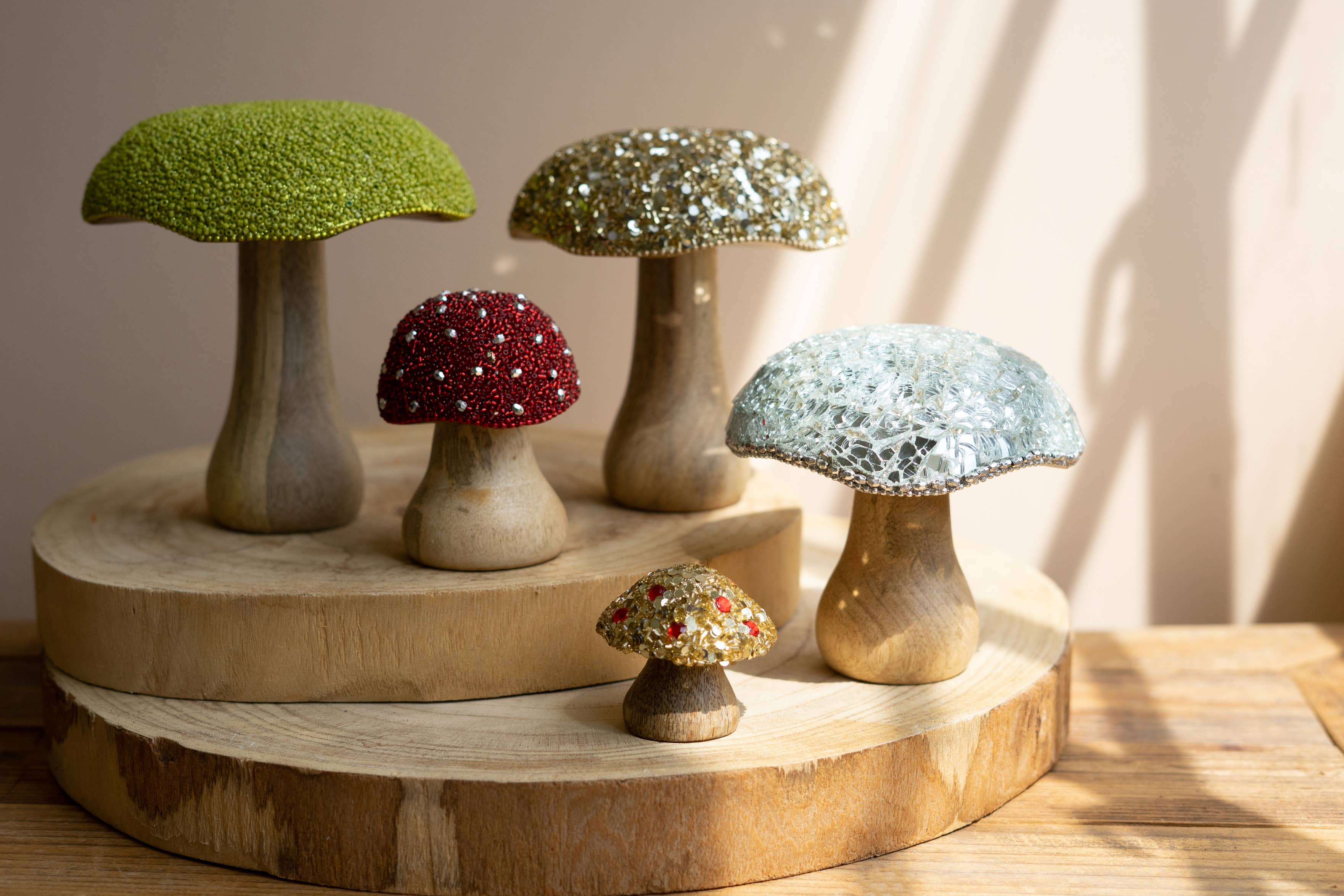 SET OF FIVE MUSHROOMS WITH MOSAIC TOPS