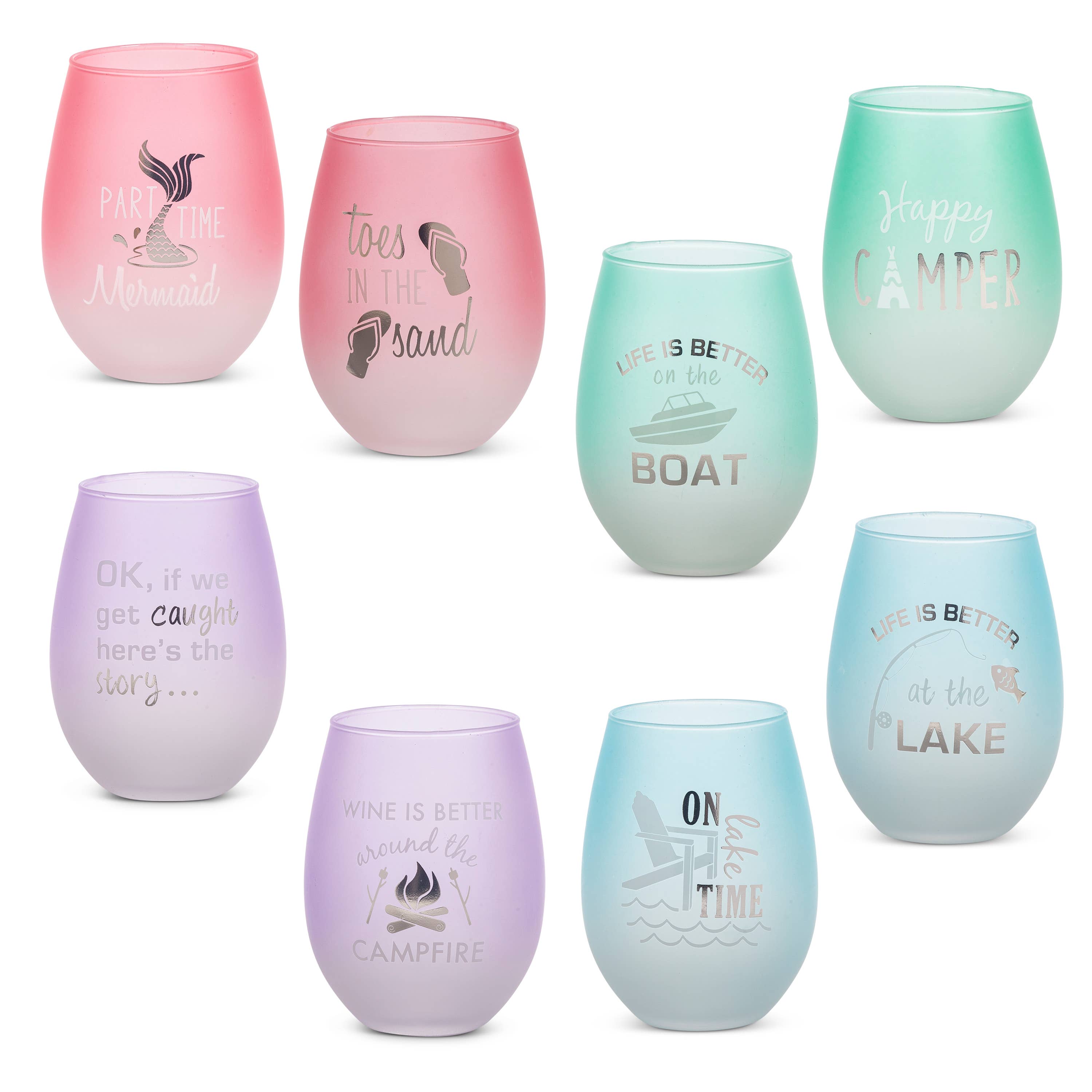 Promo 3.60"L x 3.60"W x 4.80"H Frosted Stemless Wine Glass.