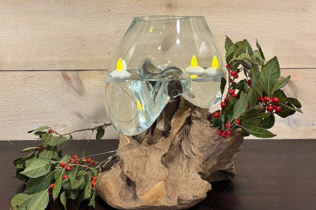Molten Glass & Wood Terrarium (approx. 12"x10"x10")