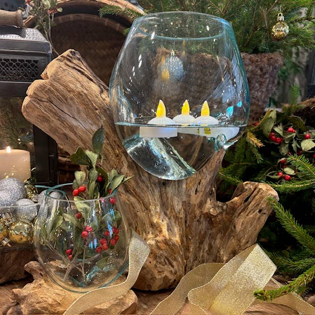 Molten Glass & Wood Terrarium (approx. 12"x10"x10")