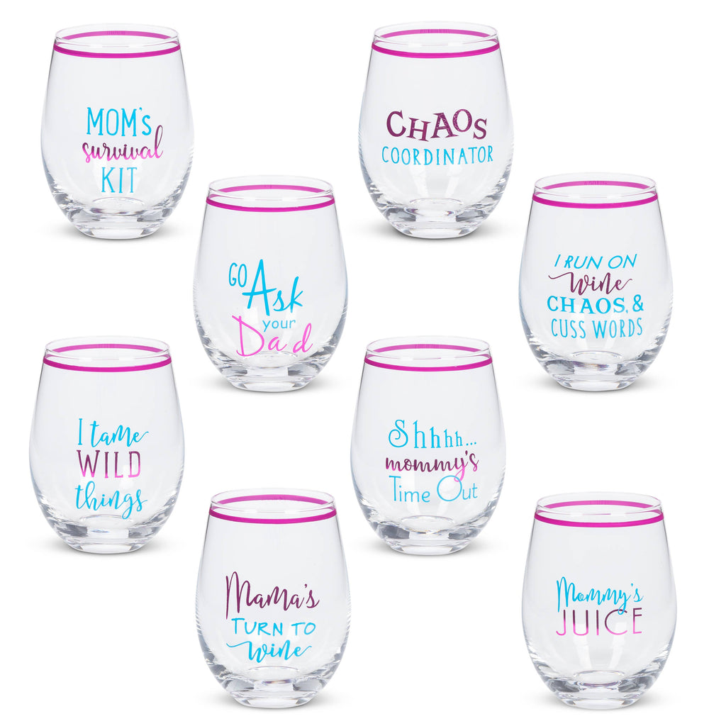 Promo 3.60"L x 3.60"W x 4.80"H Witty Mom Stemless Wine Glass