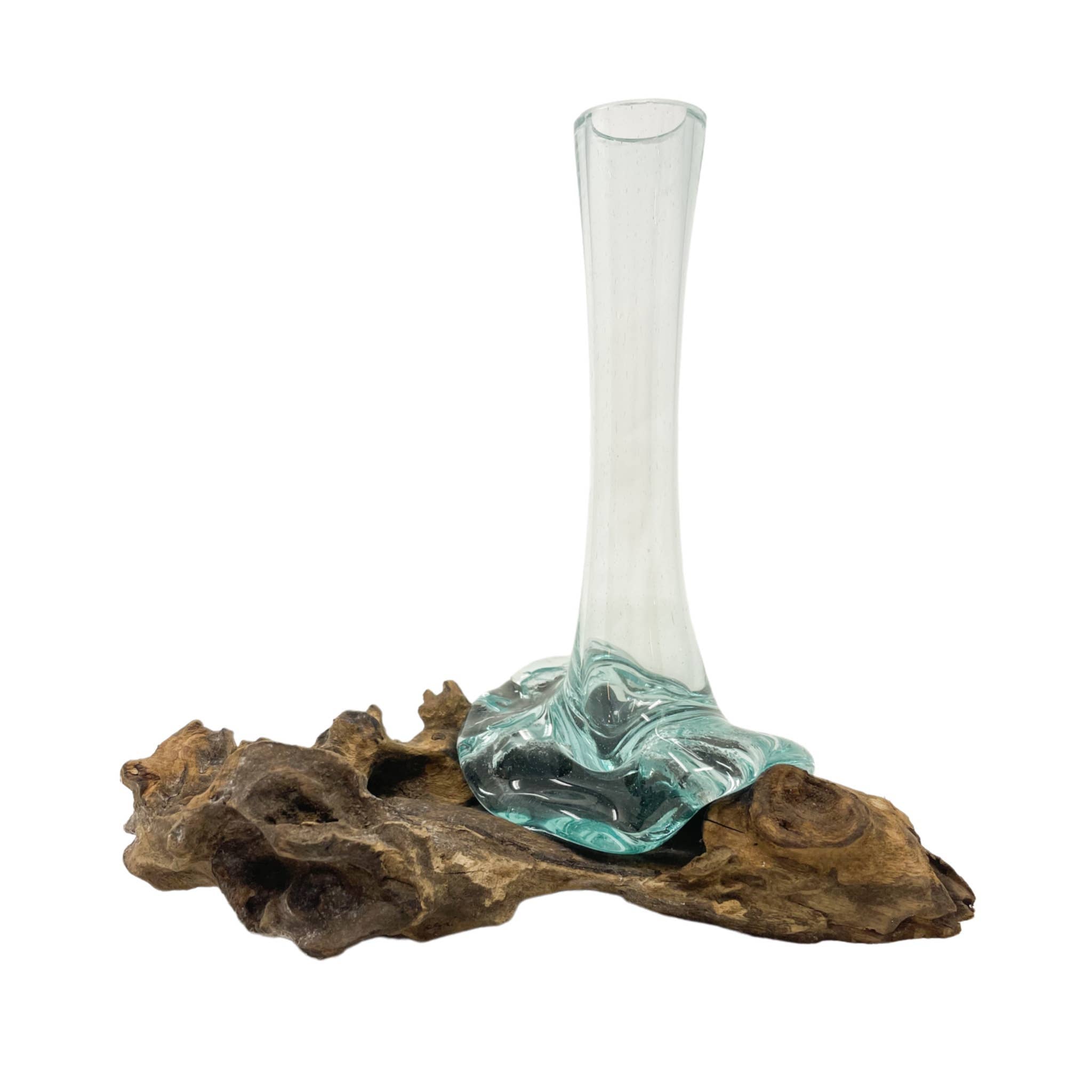Glass Vase on Natural Wood Base (approx. 9"h)