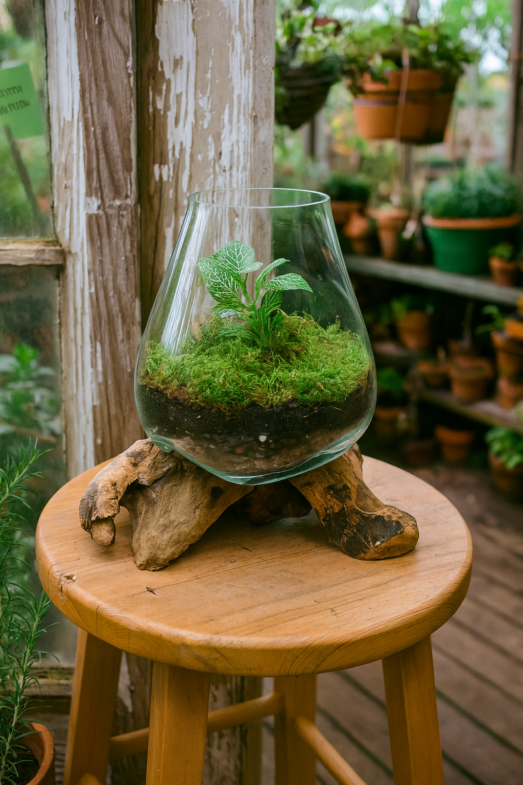 X-Small Glass & Driftwood Terrarium (approx. 10"x 6" x 8"h)