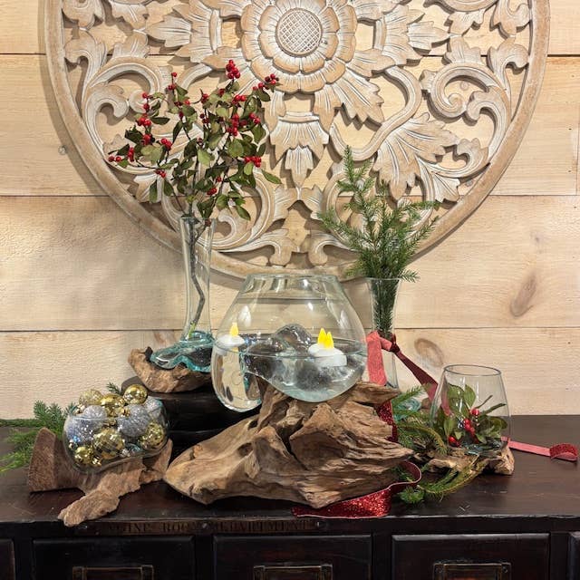 Molten Glass & Wood Terrarium (approx. 12"x10"x10")